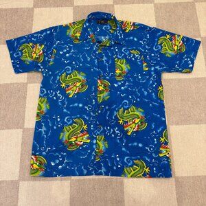 🐉 Trust Dragon Print Button Up Shirt XL Blue 🐉